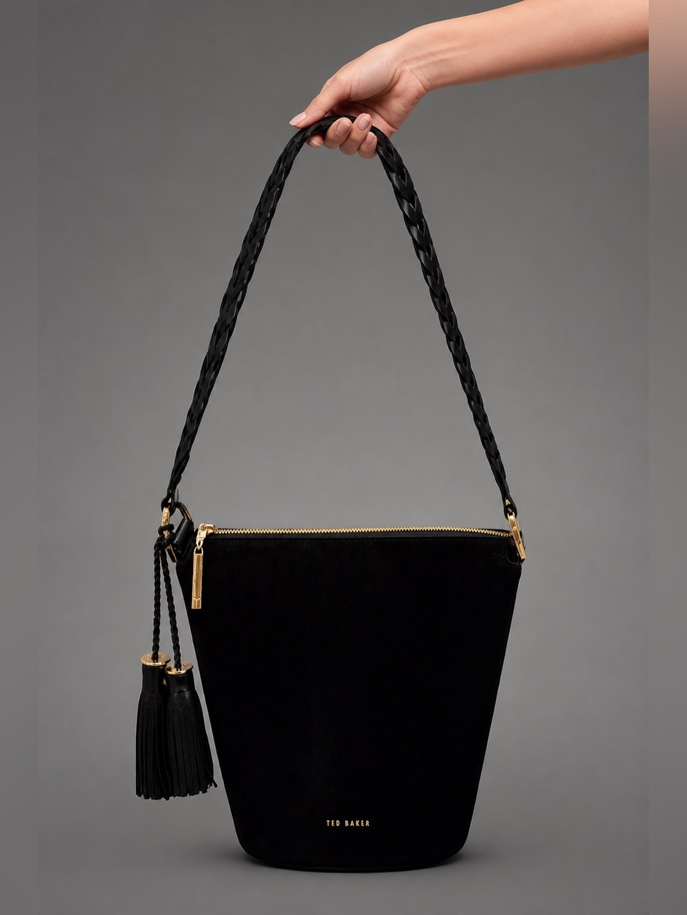 Flawless Ted Baker Black Bucket Shoulder Bag with Tassel